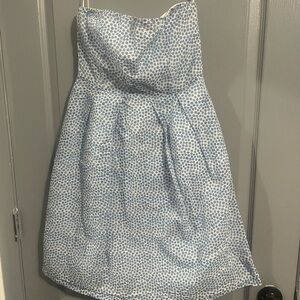 J. Crew Blue and White Pleated Sundress 100% coton